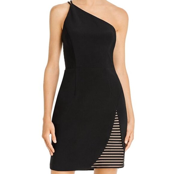 NWT Aqua One Shoulder Black Cocktail Mini Dress - Picture 1 of 7